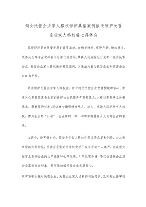 领会民营企业家人格权保护典型案例依法维护民营企业家人格权益心得体会.docx