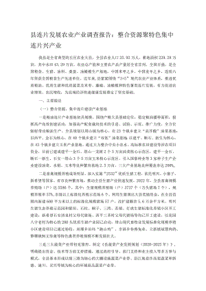 县连片发展农业产业调查报告：整合资源聚特色 集中连片兴产业.docx