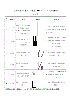 《遵义分公司未来城市一街区工程技术部2016年12月2日安全检查汇总表》.docx