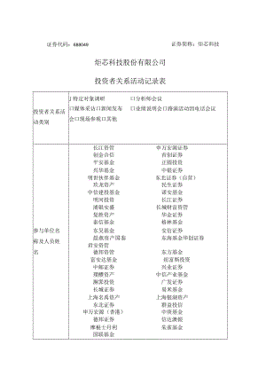 证券代码688049证券简称炬芯科技炬芯科技股份有限公司投资者关系活动记录表.docx