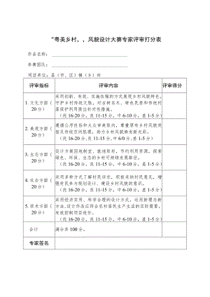 “粤美乡村”风貌设计大赛专家评审打分表.docx