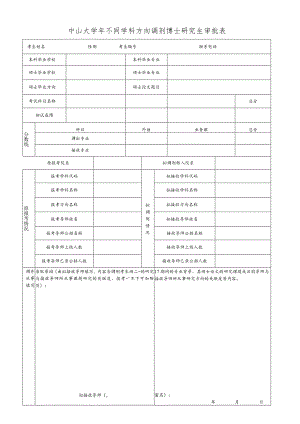 中山大学20192020年不同学科方向调剂博士研究生审批表.docx