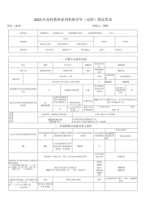 2023年高校教师系列职称评审定职情况简表申报人杨帆.docx