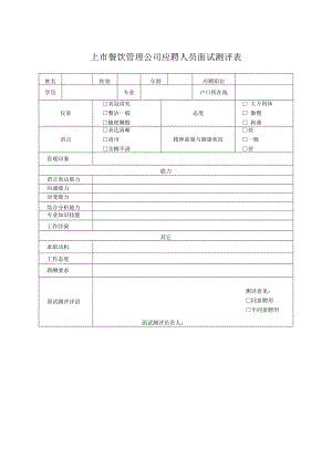 上市餐饮管理公司应聘人员面试测评表.docx