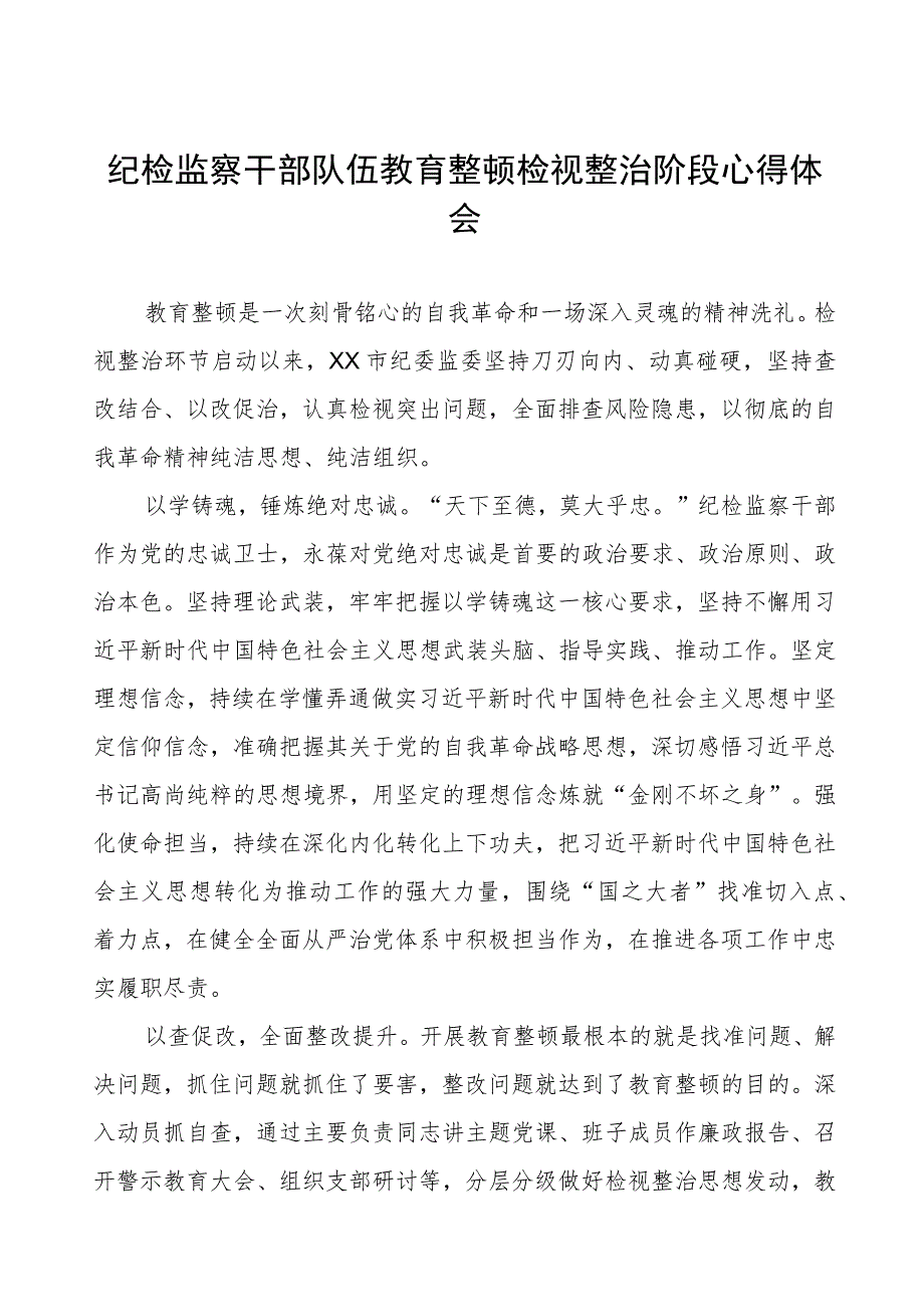 纪检干部队伍教育整顿检视整治环节心得体会三篇.docx_第1页