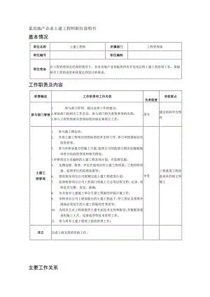 某房地产企业土建工程师职位说明书.docx