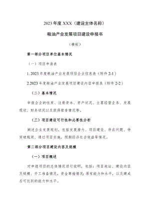 2023年度XXX建设主体名称粮油产业发展项目建设申报书模板.docx