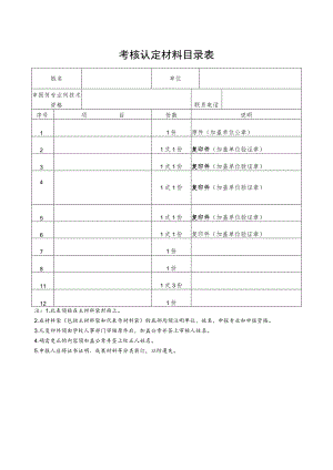 考核认定材料目录表.docx