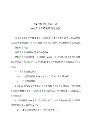 XX控股股份有限公司2023年半年度业绩预亏公告.docx
