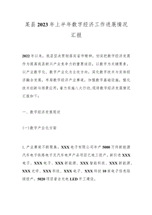 某县2023年上半年数字经济工作进展情况汇报.docx
