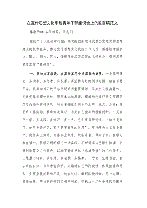 在宣传思想文化系统青年干部座谈会上的发言稿范文.docx