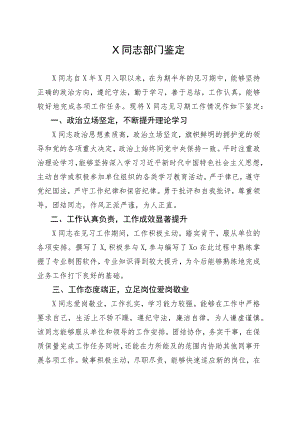 X同志部门鉴定意见.docx
