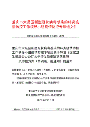 重庆市大足区新型冠状病毒感染的肺炎疫情防控工作领导小组疫情防控专项组文件.docx