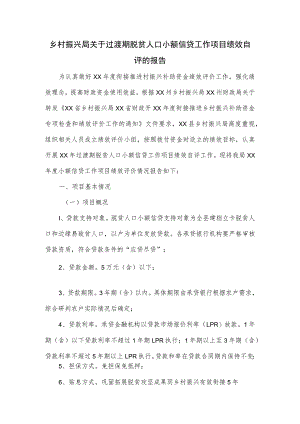乡村振兴局关于过渡期脱贫人口小额信贷工作项目绩效自评的报告.docx