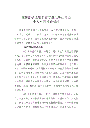 宣传部长主题教育专题组织生活会个人对照检查材料.docx