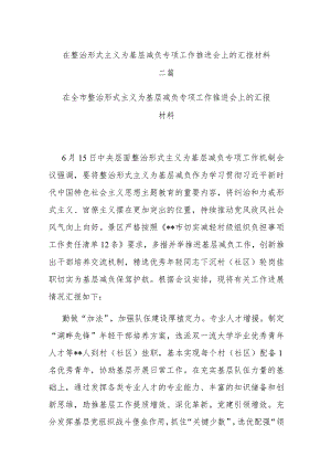 在整治形式主义为基层减负专项工作推进会上的汇报材料二篇.docx