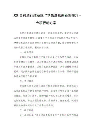 XX县司法行政系统“学先进找差距促提升”专项行动方案.docx