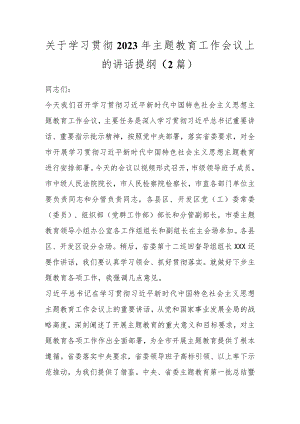 关于学习贯彻2023年主题教育工作会议上的讲话提纲（2篇）.docx