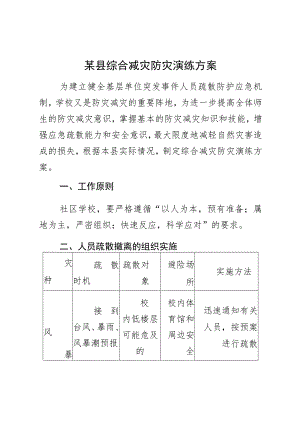 某县综合减灾防灾演练方案.docx