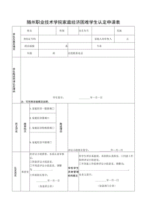 随州职业技术学院家庭经济困难学生认定申请表.docx