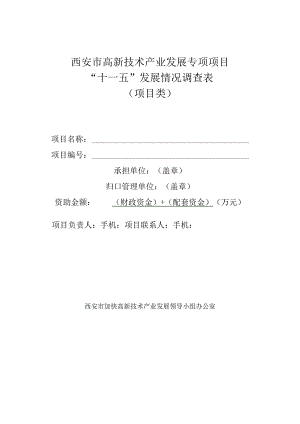 西安市高新技术产业发展专项项目“十一五”发展情况调查表项目类.docx