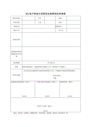 XX电子科技大学研究生助研岗位申请表.docx