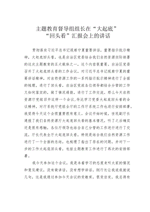 主题教育督导组组长在“大起底”“回头看”汇报会上的讲话.docx
