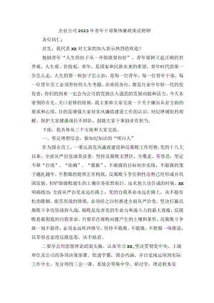企业公司2023年青年干部集体廉政谈话提纲.docx