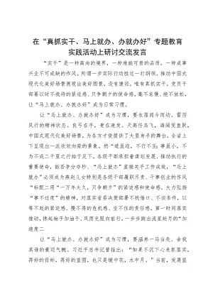 在“真抓实干、马上就办、办就办好”专题教育实践活动上研讨交流发言.docx