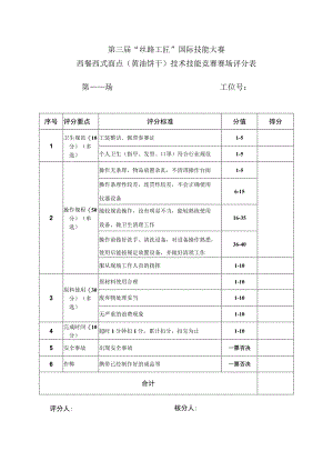 第三届“丝路工匠”国际技能大赛西餐西式面点黄油饼干技术技能竞赛赛场评分表第场工位号.docx