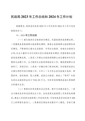 民政局2023年工作总结和2024年工作计划.docx