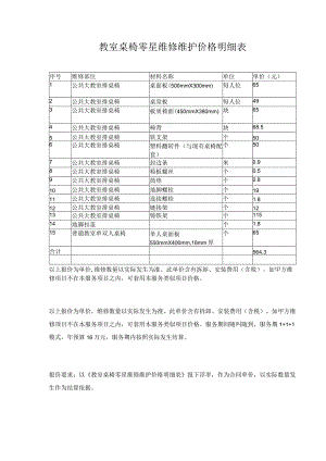 教室桌椅零星维修维护价格明细表.docx
