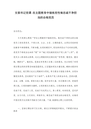 支部书记党课：在主题教育中锤炼党性 做忠诚干净担当的合格党员.docx