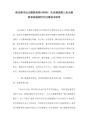 政法委书记主题教育研讨材料：扎实推进第二批主题教育 锻造新时代过硬政法铁军.docx