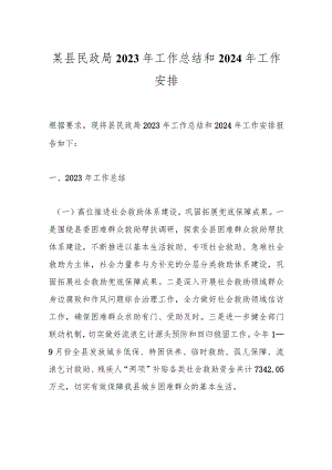 某县民政局2023年工作总结和2024年工作安排.docx