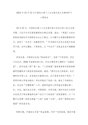 2023年10月23日中国妇女第十三次全国代表大会精神学习心得体会2篇.docx