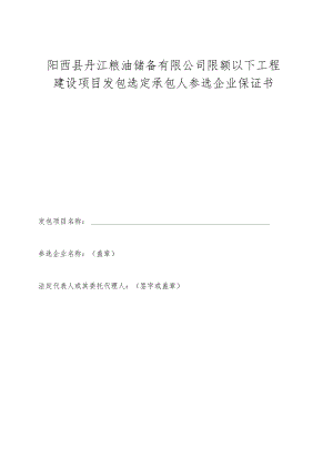 阳西县丹江粮油储备有限公司限额以下工程建设项目发包选定承包人参选企业保证书.docx