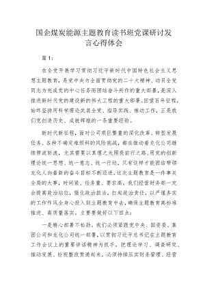国企煤炭能源主题教育读书班党课研讨发言心得体会.docx