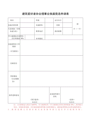 建筑爱好者协会理事会换届竞选申请表.docx
