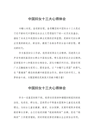 妇女干部关于中国妇女第十三次全国代表大会精神的心得体会十篇.docx