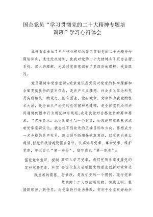 国企党员“学习贯彻党的二十大精神专题培训班”学习心得体会.docx