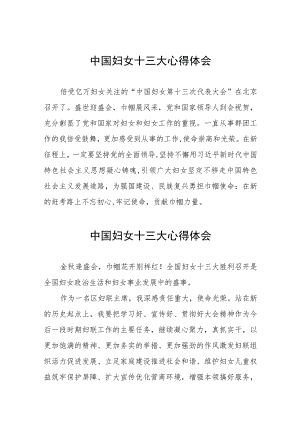 关于中国妇女十三大精神的学习体会十篇.docx