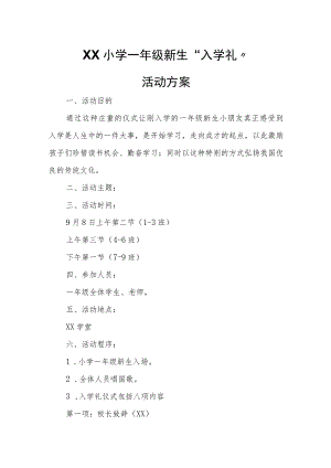 XX小学一年级新生“入学礼”活动方案.docx