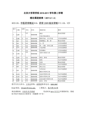 2011年药学院长学制中医药概论课程进度表.docx