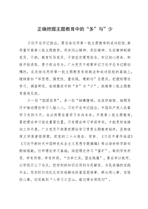 某镇选调生主题教育研讨材料：正确把握主题教育中的“多”与“少”.docx