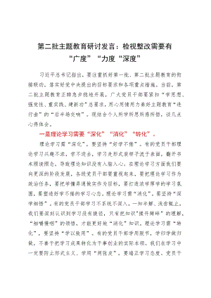第二批主题教育研讨发言：检视整改需要有广度力度深度.docx