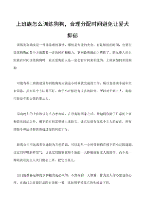 上班族怎么训练狗狗合理分配时间避免让爱犬抑郁.docx