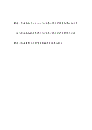 上级指导组长参加所指导单位党组中心组2023年主题教育动员部署集中学习推进会议上的讲话发言3篇.docx