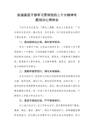 街道基层干部学习贯彻党的二十大精神专题培训心得体会.docx
