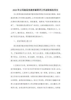 2023年公司基层党建质量跟评工作述职报告范文.docx